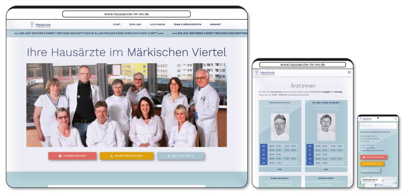 responsive website hausaerzte im maerkischen viertel als desktop version, tablet version und mobile version