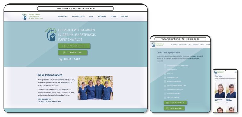 responsive website hausarztpraxis fürstenwalde dr. lacey als desktop version, tablet version und mobile version