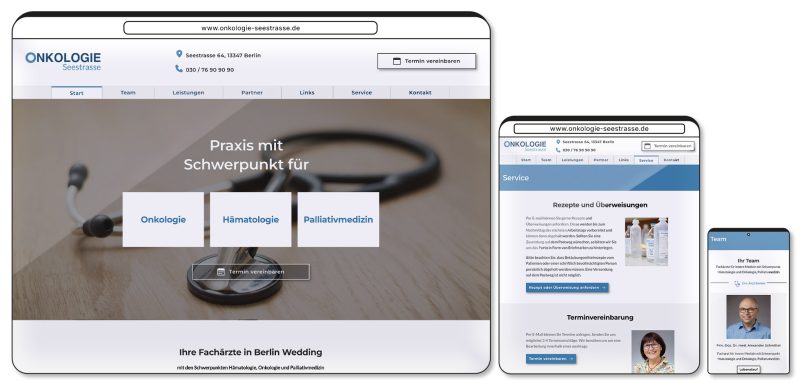 responsive website onkologie seestrasse dr med schmittel als desktop version, tablet version und mobile version