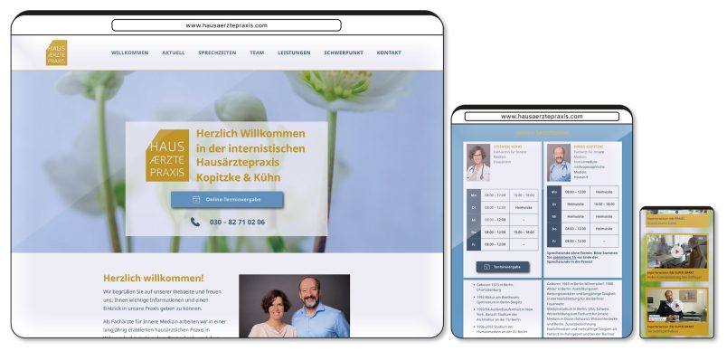 responsive website der hausaerzte.com dr. kühn und dr. kopitzke als desktop version, tablet version und mobile version