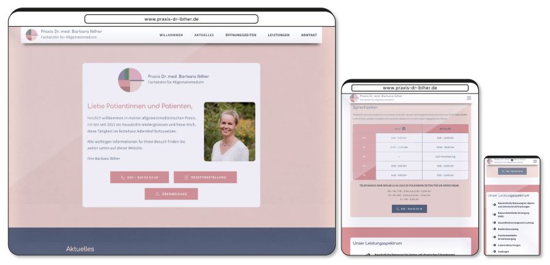 responsive website praxis dr. barbara iblher als desktop version, tablet version und mobile version