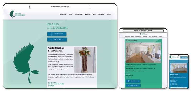 responsive website praxis duckert als desktop version, tablet version und mobile version
